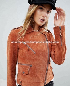 Nouveau pas cher véritable Daim et peau de mouton moto En Cuir Veste manteau pour les femmes - Product Image 5