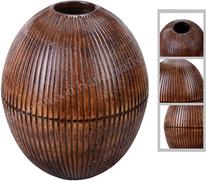 Jarrón decorativo de madera tallado a mano para el hogar, jarrón redondo de diseño creativo de madera maciza para vendedores de comercio electrónico a un precio asequible - Product Image 2