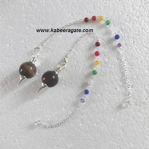 Venta al por mayor péndulo de bola de ojo de tigre con cadena de Chakra Material de piedras preciosas - Product Image 1