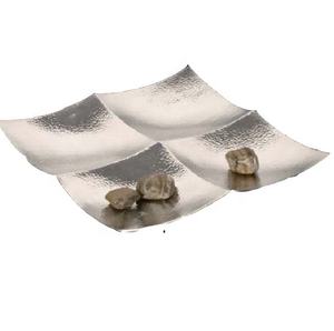 Factory Supplied Shiny <b>Silver</b> Hammered Salad Serving <b>Bowl</b> Square Aluminium Metal Four Way Serving Polished Business Gifts - Product Image 1