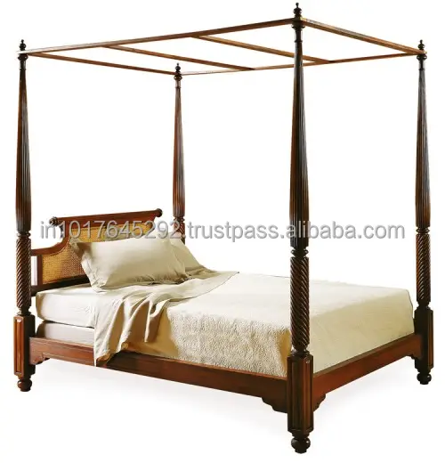 प्राचीन नक्काशीदार लकड़ी सागौन लकड़ी औपनिवेशिक शैली बिस्तर अंग्रेजी बिस्तर चार पोस्टर बिस्तर