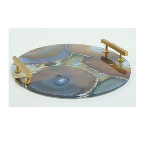 Meilleur Qualité de Haut Niveau Nouvelle Forme Ronde Décoration de Luxe de Meilleure Qualité Fantaisie en Gros avec Plateau de Service à Deux Poignées de Couleur Or - Product Image 1