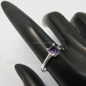 Bague de naissance améthyste violette naturelle 925 bague de mariage en argent sterling avec pierres précieuses en forme de carré bagues de mode bijoux pour femmes - Product Image 3