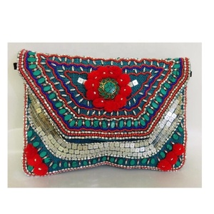 Bolso Bandolera de Mujer con Cuentas de Ojo Turco, Estilo Bohemio Geométrico, Hecho a Mano en India, Bolso de Noche, Compras, Playa - Product Image 2