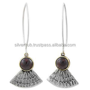 Belles boucles d'oreilles en argent sterling 925 forme ronde pierre de sang boucles d'oreilles faites à la main bijoux en vrac pour cadeau d'anniversaire ODM OEM - Product Image 1