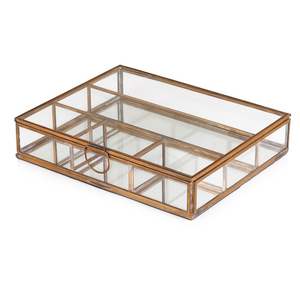 Many Compartments Brass and Glass Jewelry <b>Box</b> for Storage and Decoration Elegant Glass <b>Box</b> with Many Dividers - Product Image 4