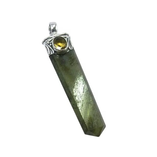 New Arrival Selling 925 Sterling Silver Genuine Labradorite Multi Gemstone Pencil Pendant Christian Pendants Necklace