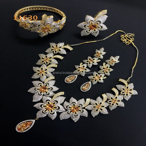 Beautiful Women's Copper Alloy <b>Statement</b> <b>Necklace</b> Latest Fashion CZ Zircon Wedding Party Anniversary Engagement Jewelry Gift Set - Product Image 1