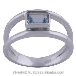 น่ารัก925แหวนเงินสเตอริงเครื่องประดับแหวนเงินพลอยบุษราคัมสีฟ้าทำด้วยมือเครื่องประดับ ODM - Product Image 1