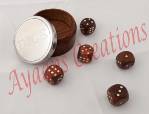 Boîte à dés ronde en bois (couvercle en métal) [modèle n ° AC 3497] - Product Image 1