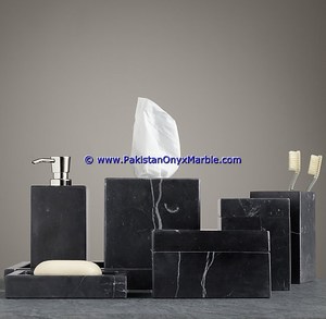 Gran variedad de accesorios de baño beige de mármol negro azabache Juego de jaboneras Burmarteak de madera de teca - Product Image 1