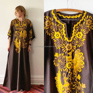 ชุดเดรสคาฟตานแขนกระดิ่งปักลายนกยูง,ชุดกระโปรงแม็กซี่เดรสผ้าฝ้ายสไตล์อินเดียสำหรับผู้หญิงสไตล์วินเทจ - Product Image 2