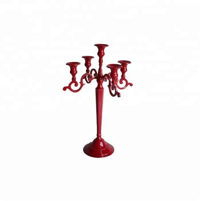 Besi Tempa Gantung Candelabra Bubuk Merah Dilapisi Lilin Vintage Candelabra Besi Tempa Candelabra Pernikahan Candelabra