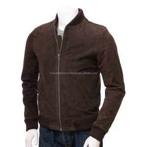 Blouson en cuir suédé pour homme, nouveau, marron, bombardier, - Product Image 1
