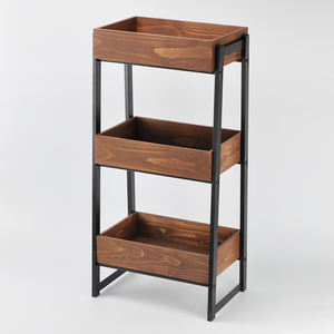 Estante de almacenamiento de baño de madera maciza y metal elegante ecológico en forma de A con revestimiento negro mate de 3 niveles con bandeja para hoteles y apartamentos - Product Image 1