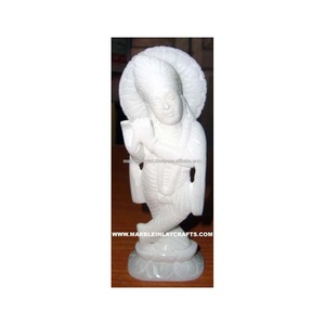 La mejor venta de Estatua de Krishna Ji de mármol blanco hecha a mano de mármol italiano con estatua basada en acabado fino y diseño creativo - Product Image 1