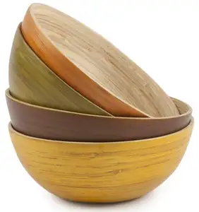 Meilleure vente Bol en fibre de bambou Salade en bois Naturel Vintage Fête Moderne Rond Bleu Couleur Poli Standard Carton Boîte