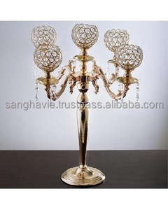 Candelabros de cristal de plata de 5 brazos para bodas - Product Image 5