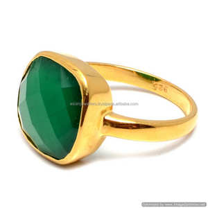 แหวนทองพลอยโอนิกซ์สีเขียวเงินสเตอร์ลิงสี925 - Product Image 1
