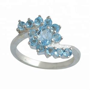 925พลอยบุษราคัมสีน้ำเงินทรงกลมทรงรีแหวนทำมือเงินสเตอร์ลิงเครื่องประดับแหวนแฟชั่นชุบเงินสำหรับผู้หญิง - Product Image 2