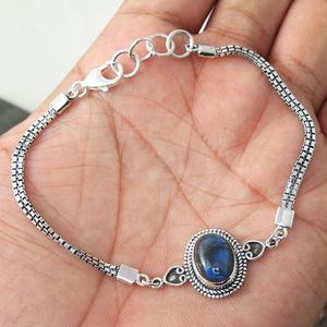Bracelet élégant à maillons de pierres précieuses en labradorite naturelle Bracelet en argent sterling 925 Bracelet de bijoux en argent avec pierres précieuses indiennes - Product Image 2