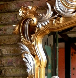 Miroir en bois sculpté à la main, meubles français, Style français, feuille d'argent Antique, or - Product Image 3