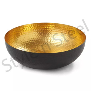 Bol en acier belge martelé commercial portion isolée à double paroi pour le riz alimentaire cuivre-noir à l'intérieur du mélange de salade noire - Product Image 1