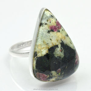 Vente chaude nouveau Design 10mm rond en argent massif Edulite pierre précieuse 925 solide en argent Sterling Fine bijoux bague pour les femmes - Product Image 1