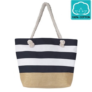 Mode féminine sac à main à bandoulière en gros été coton toile Jute plage fourre-tout Logo personnalisé coton doublure réutilisable usage quotidien - Product Image 4