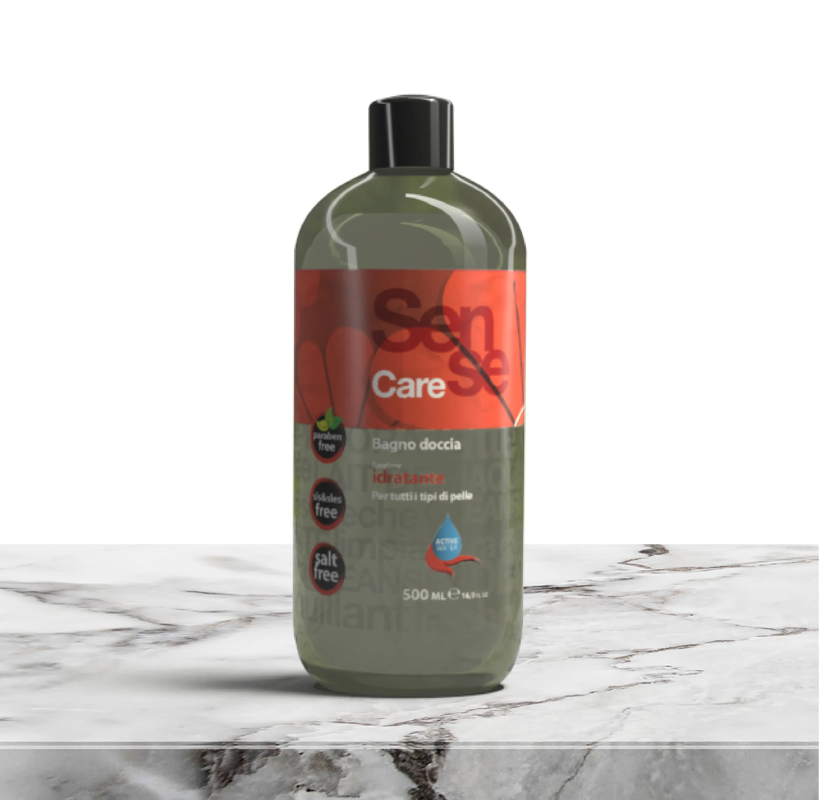 Dusch gel-FEUCHTIGKEIT-500 ml-Aktivschaum-Kamillen extrakt flasche-Italien-SENSE