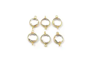 Alambre de cuarzo de cristal chapado en oro envuelto en piedras preciosas naturales joyería hecha a mano bisel conector de piedra natal - Product Image 1