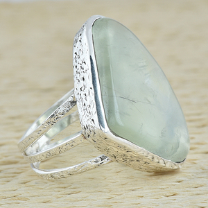 อัญมณี prehnite ธรรมชาติ925ล้านล้านตัดแหวนเงินสเตอร์ลิงเครื่องประดับอินเทรนด์เงินชุบแหวนแฟชั่นสำหรับทุกเพศ - Product Image 3