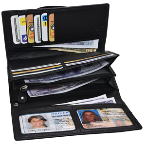 Vente flash : Portefeuille-pochette en cuir véritable Napa noir avec protection RFID pour femmes, élégant sac à main de soirée pour un usage quotidien, disponible à la vente - Product Image 2