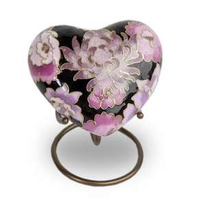 Classic Cloisonne Pink Heart with Stand and Velvet Box <b>Keepsake</b> Pets Cremation Urns <b>for</b> Funeral <b>Ashes</b> Metal Brass/Aluminum - Product Image 1