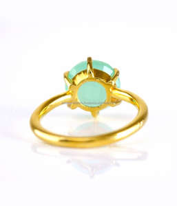 Aqua Chalcedony Gemstone ring in 925 Sterling Silver Beautiful handmade Gold Plated Fashion <b>Jewelry</b> - Product Image 3
