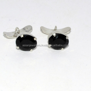 Boutons de manchette pour hommes en argent sterling 925 avec pierre précieuse Onyx noir - Product Image 1