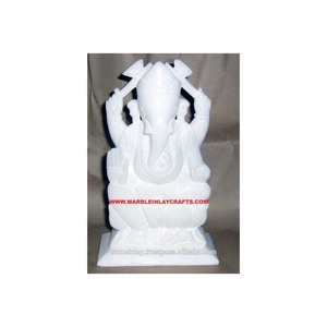 รูปปั้นพระพิฆเนศโบราณทำมือรูปพระพิฆเนศหินอ่อนสีขาวดีไซน์สวย - Product Image 1