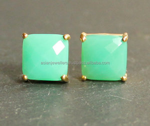 925ทำด้วยมือเงินสเตอร์ลิงต่างหูพลอยเทียมสีเงินสเตอร์ลิงพร้อมเวอร์เมียลสีทองสำหรับการหมั้นแต่งงานหรือของขวัญ - Product Image 1