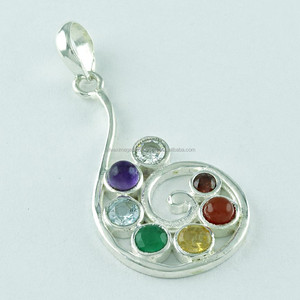 จี้เงินแท้ 925 ประดับพลอยนาวาราทนา ดีไซน์เอกลักษณ์จากอินเดีย - Product Image 2