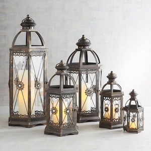 Lanterne à bougie en fer rustique antique, hexagonale, faite à la main, découpe à la main, impression, décoration extérieure pour la maison, pour Noël - Product Image 2