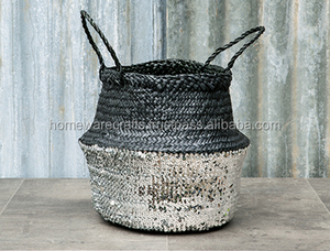 Vietnam Seagrass Belly Basket Manijas de doble nivel Cocina Baño Mercado europeo Ahorro de espacio sostenible al por mayor - Product Image 3