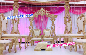 อินเดียแต่งงานเส้นใยแกะสลักช้างเขี้ยว Mandap การออกแบบล่าสุดทองแกะสลักไฟเบอร์ช้างลำต้น Mandap - Product Image 6