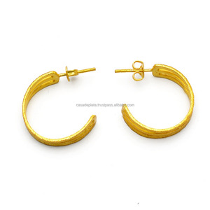 Plain Gold Plated 925 <b>Sterling</b> <b>Silver</b> Handmade <b>Stud</b> <b>Earrings</b> Fashionable <b>Earring</b> For Wedding Anniversary Engagement For Women. - Product Image 1