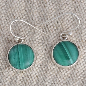 925 <b>Sterling</b> <b>Silver</b> Dangle Earrings Cabochon Green Malachite Gemstone Bezel Setting for Weddings Religious Ceremonies Party - Product Image 3