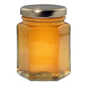 Pot en verre hexagonal avec couvercle métallique, pour sauce à épices, universel, vente en gros, 6 oz