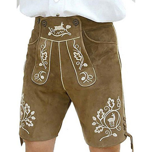 Pantalones cortos bávaros antiguos bordados, trajes de festival alemanes en cuero de ante - Product Image 1