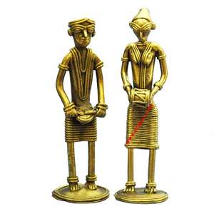 Escultura Tribal de Pareja Dhokra, Figura de Arte en Metal de Bronce de Aleación, Hecha a Mano con Técnica de Cera Perdida, para Decoración del Hogar, Regalos o Coleccionables - Product Image 1