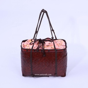 2020 Hot Trend Bamboo Handicraft Tote Bag para damas Candy Pattern Bow Decoration Cierre de doble cuerda Vintage Cotton Rattan - Product Image 3