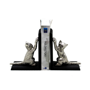 Nickel brut Plaqué Chat Serre-livres Uniques - Product Image 1