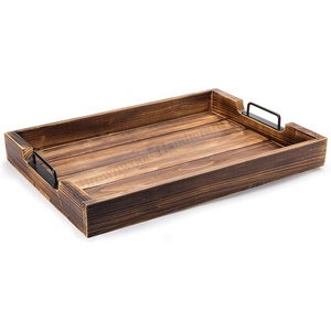 Bandeja de servicio de madera grande al por mayor de fábrica directa, asas de Metal rectangulares de madera de pino ecológicas europeas modernas 100% naturales - Product Image 1